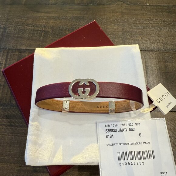 New Gucci Interlocking leather bracelet (Rosso Ancora red leather) - Picture 2 of 6
